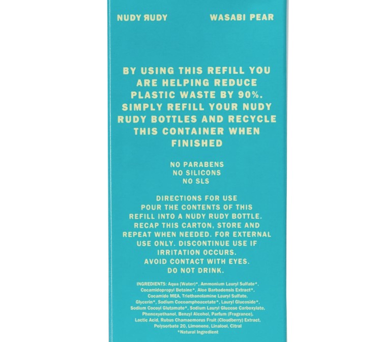 Nudy Rudy Wasabi Pear Hand/body Wash Refill 1 Litre