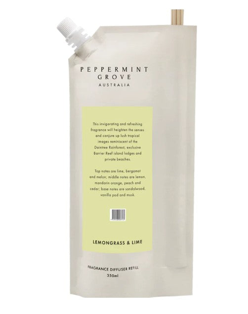 Peppermint Grove Diffuser Refill 350ml Pouch - Lemongrass & Lime