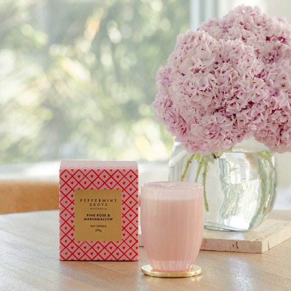 Peppermint Grove Large Candle 370g - Pink Rose & Marshmallow (ltd Ed. 2026)