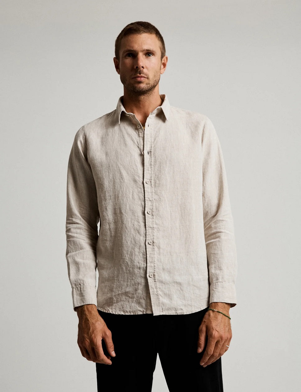 Mr Simple Linen Long Sleeve Shirt - Natural