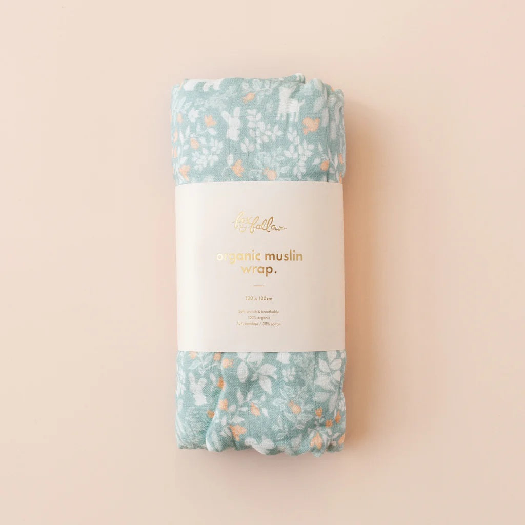 Fox & Fallow Forest Friends Sage/cypress Organic Muslic Wrap Set