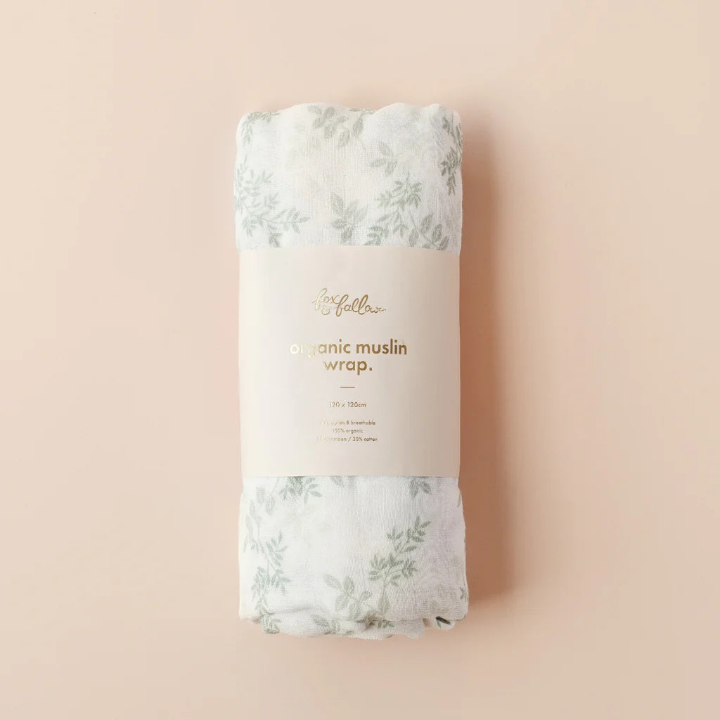 Fox & Fallow Forest Friends Sage/cypress Organic Muslic Wrap Set