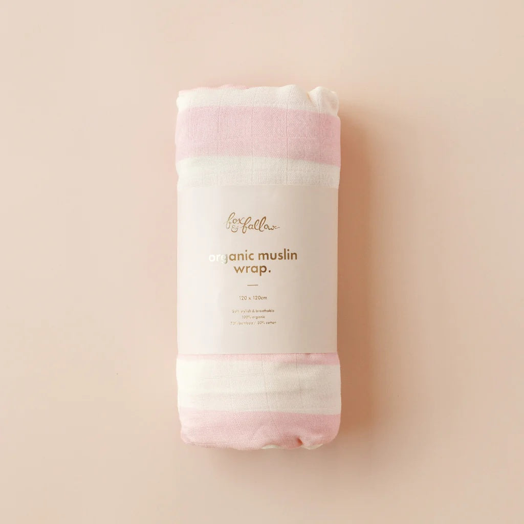 Fox & Fallow Dusty Roses/petal Stripe Organic Muslin Wrap Set