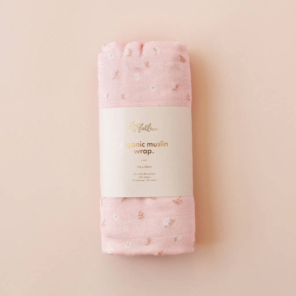 Fox & Fallow Dusty Roses/petal Stripe Organic Muslin Wrap Set