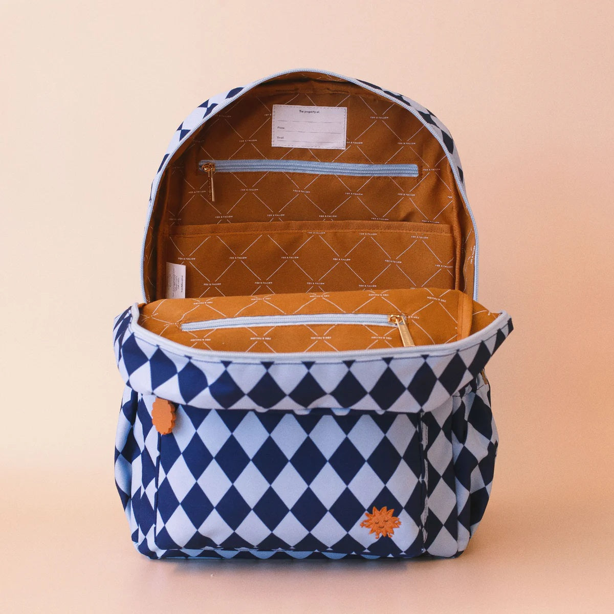 Fox & Fallow Navy Diamonds Junior Backpack - Medium 20l