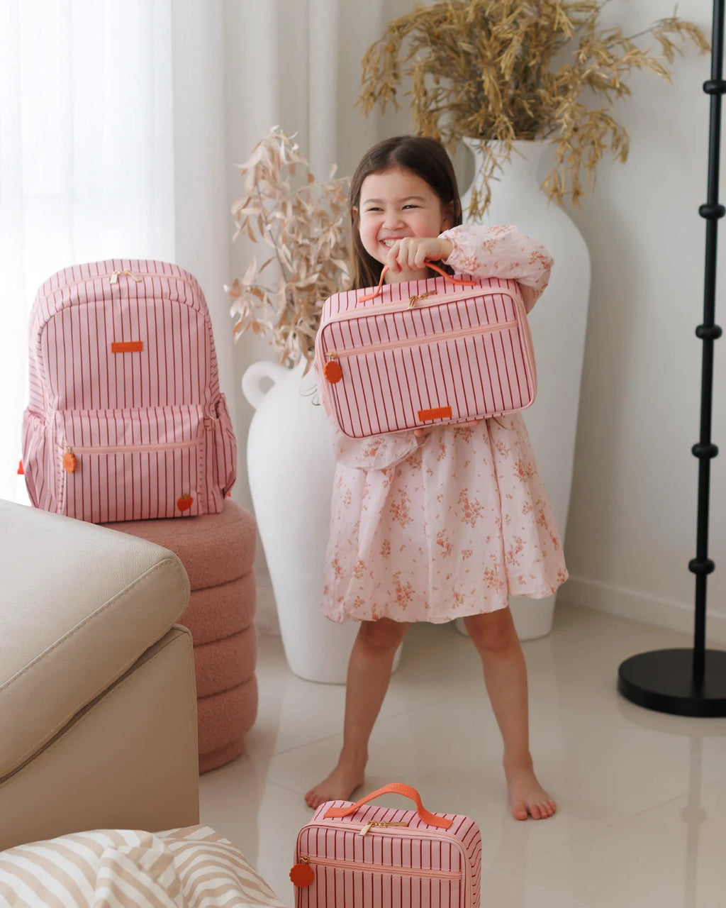 Fox & Fallow Strawberry Stripe Large Lunch Bag