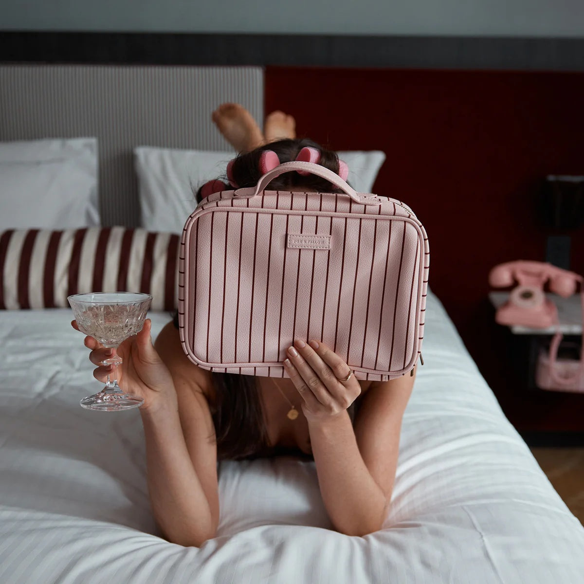 Fox & Fallow Rose Pinstripe Cosmetic Bag