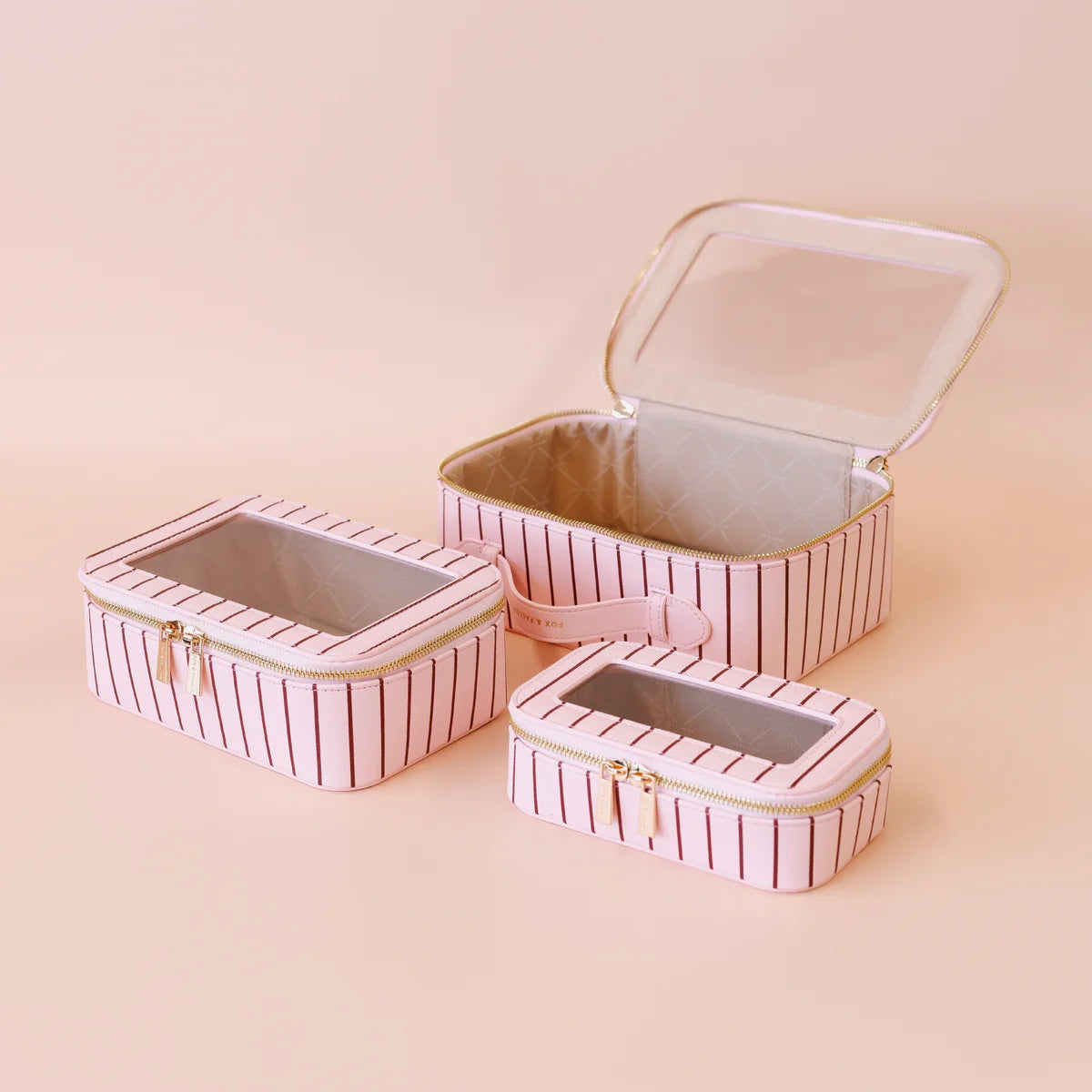 Fox & Fallow Rose Pinstripe Cosmetic Nested Trio Set