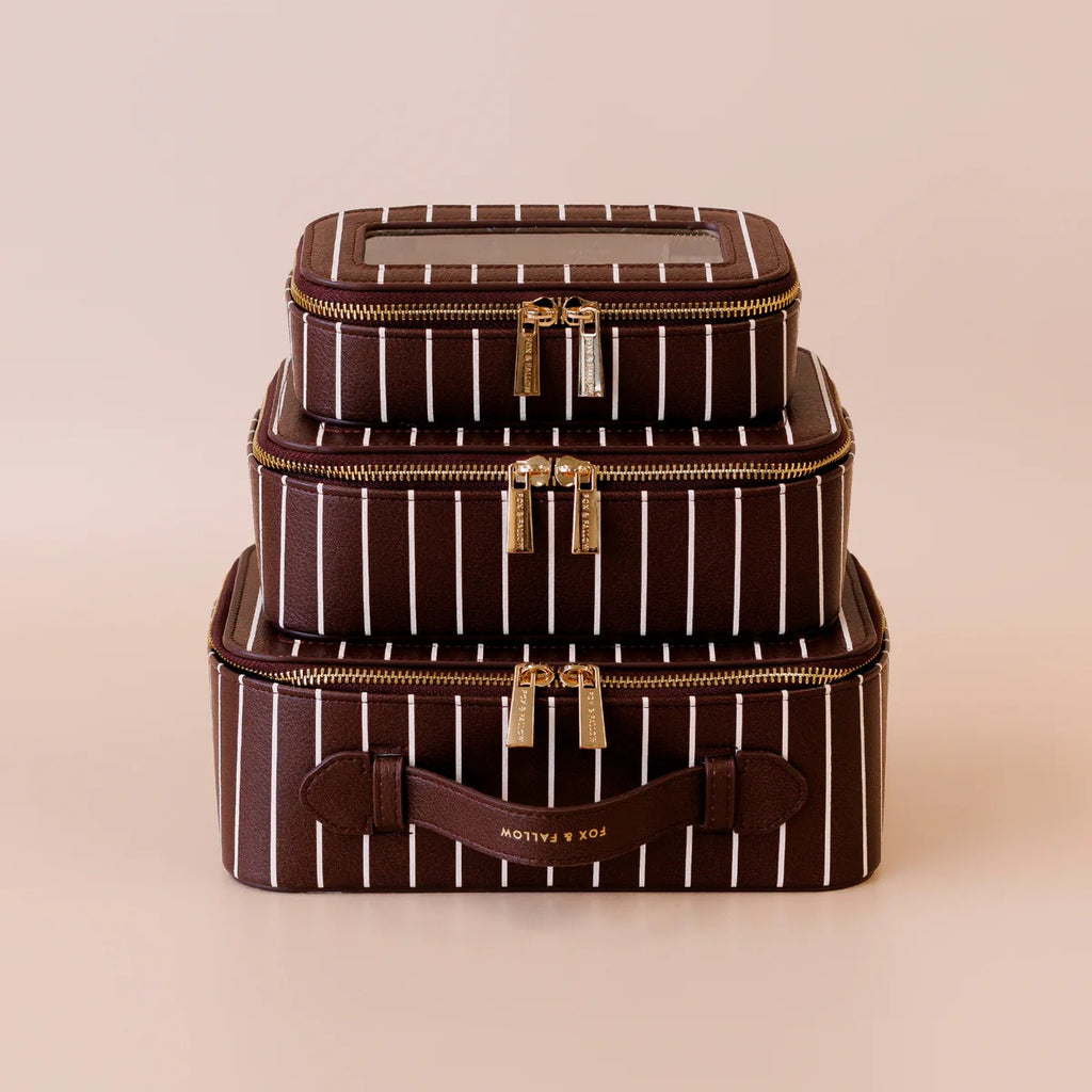 Fox & Fallow Merlot Pinstripe Cosmetic Nested Trio Set