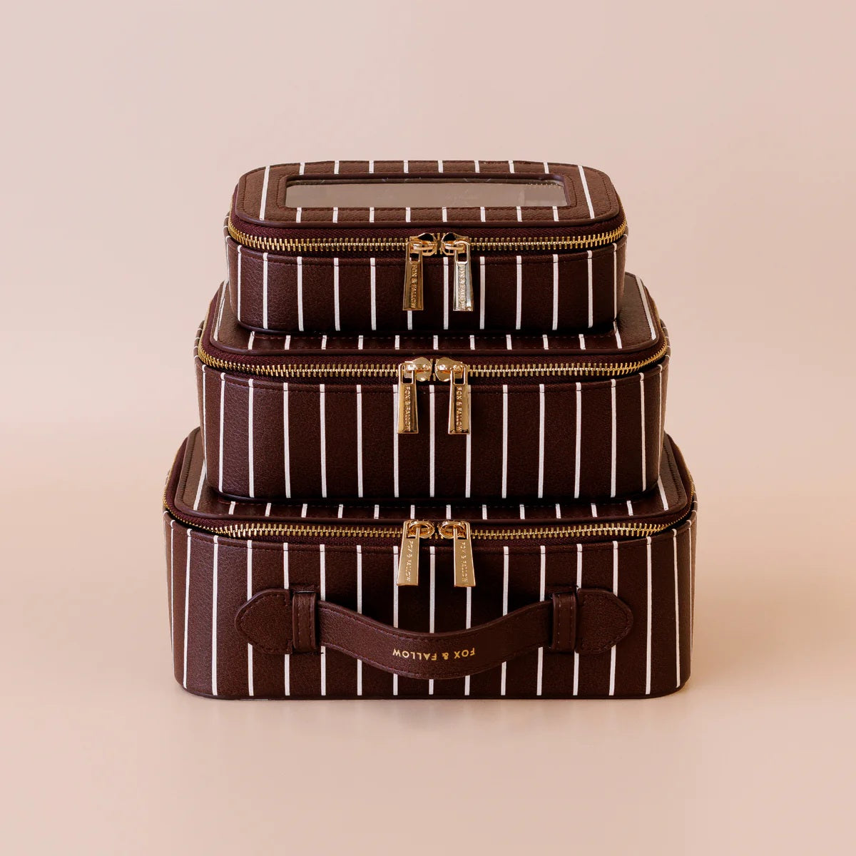 Fox & Fallow Merlot Pinstripe Cosmetic Nested Trio Set
