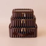 Load image into Gallery viewer, Fox &amp; Fallow Merlot Pinstripe Cosmetic Nested Trio Set
