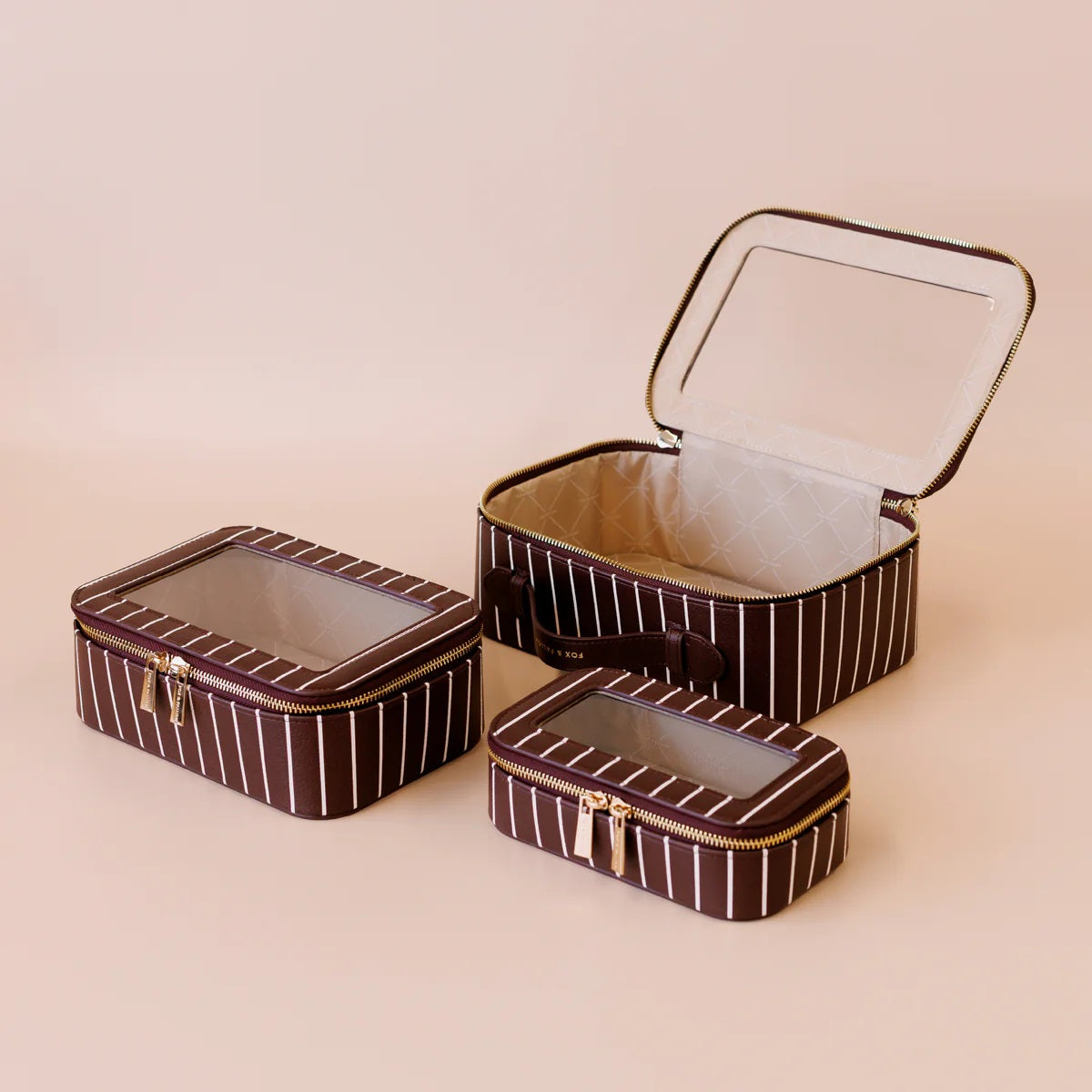 Fox & Fallow Merlot Pinstripe Cosmetic Nested Trio Set