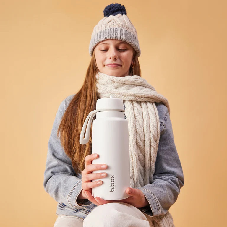 B.box 1l Insulated Flip Top Drink Bottle White Out