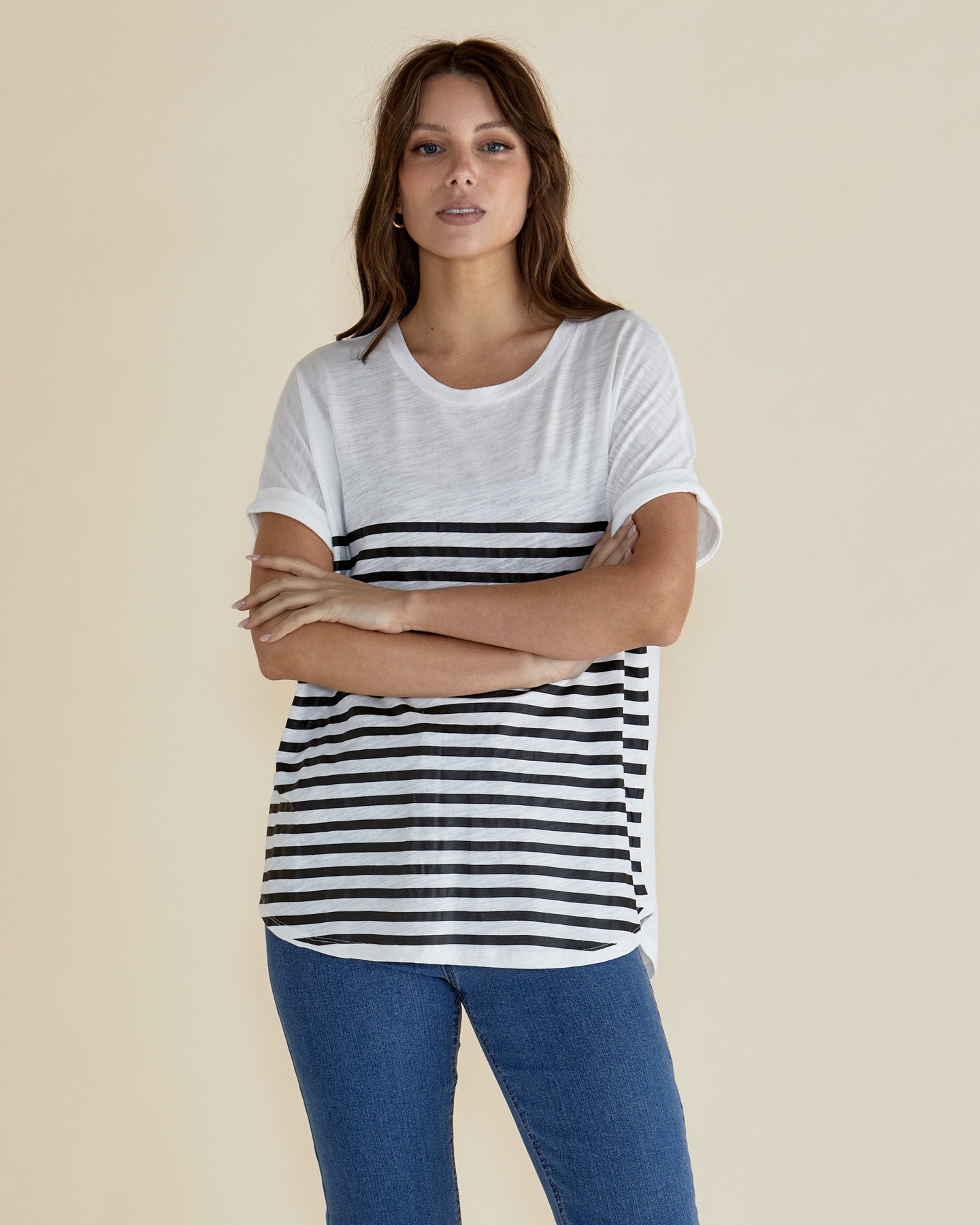 Betty Basics Hailey Short Sleeve Tee White/black Stripe [sz:8]