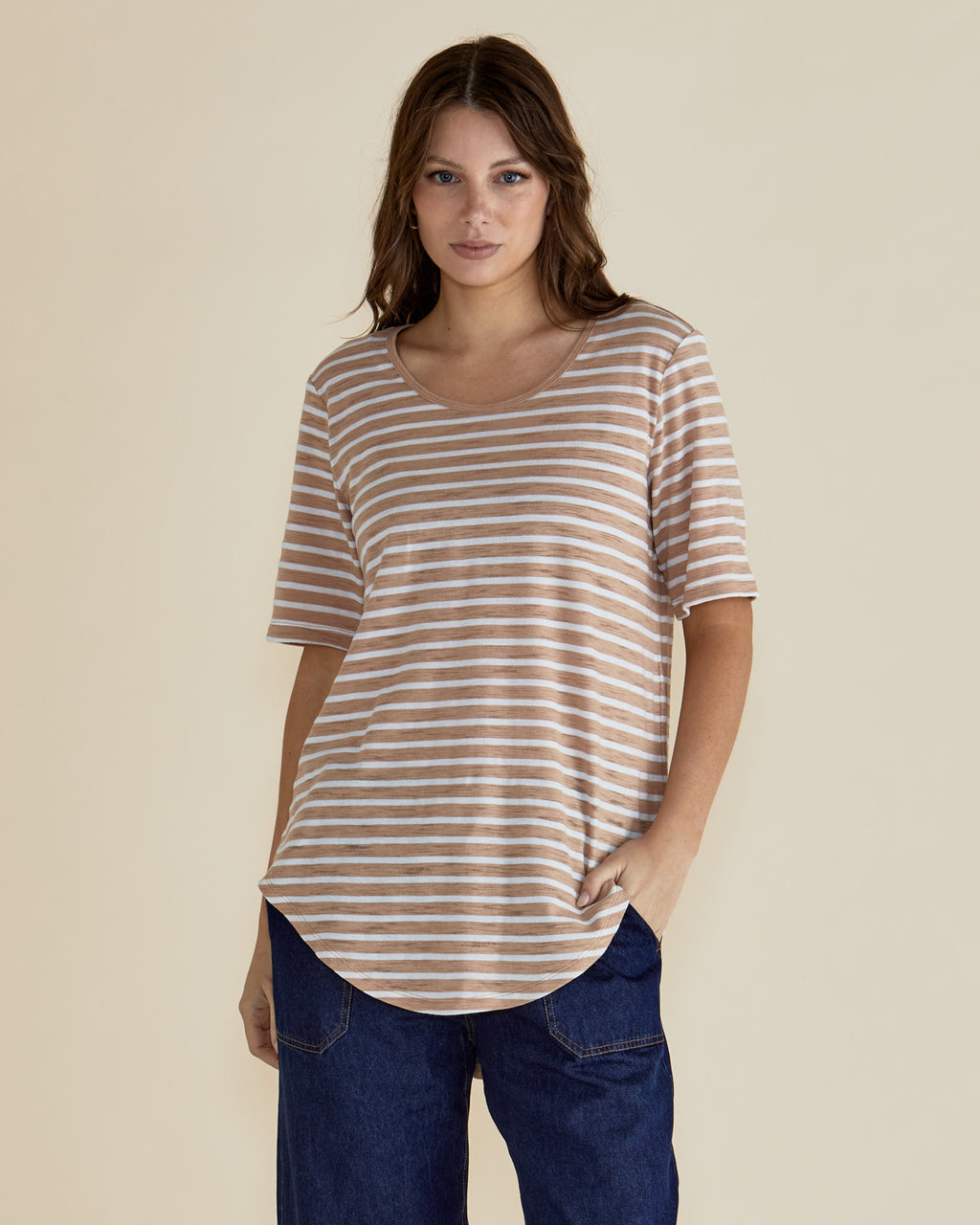 Betty Basics Ariana Tee Beige Stripe [sz:8]