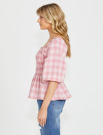Load image into Gallery viewer, Sass Stevie Shirred Top Pink Check *sale*
