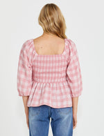 Load image into Gallery viewer, Sass Stevie Shirred Top Pink Check *sale*
