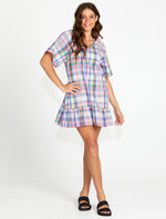 Load image into Gallery viewer, Sass Soleil Frill Hem Mini Dress Pastel Check
