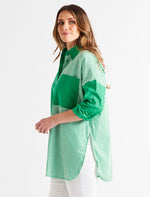 Load image into Gallery viewer, Betty Basics Quinn Shirt Green Stripe Block
