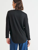 Load image into Gallery viewer, Betty Basics Malika Relaxed Drape Ribbed Long Sleeve Tee - Black [sz:8]
