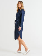 Load image into Gallery viewer, Betty Basics Demi Relaxed Fit Button-up Denim Dress - Dark Ink Blue [sz:8]
