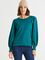 Load image into Gallery viewer, Betty Basics Charlotte Balloon Sleeve  Knit Jumper - Classic Teal [sz:8]
