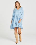 Load image into Gallery viewer, Sass Davie Tiered Dress Chambray [sz:8]
