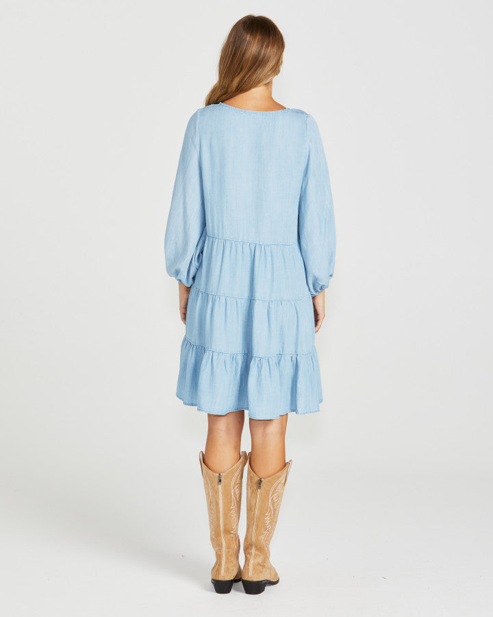 Sass Davie Tiered Dress Chambray [sz:8]