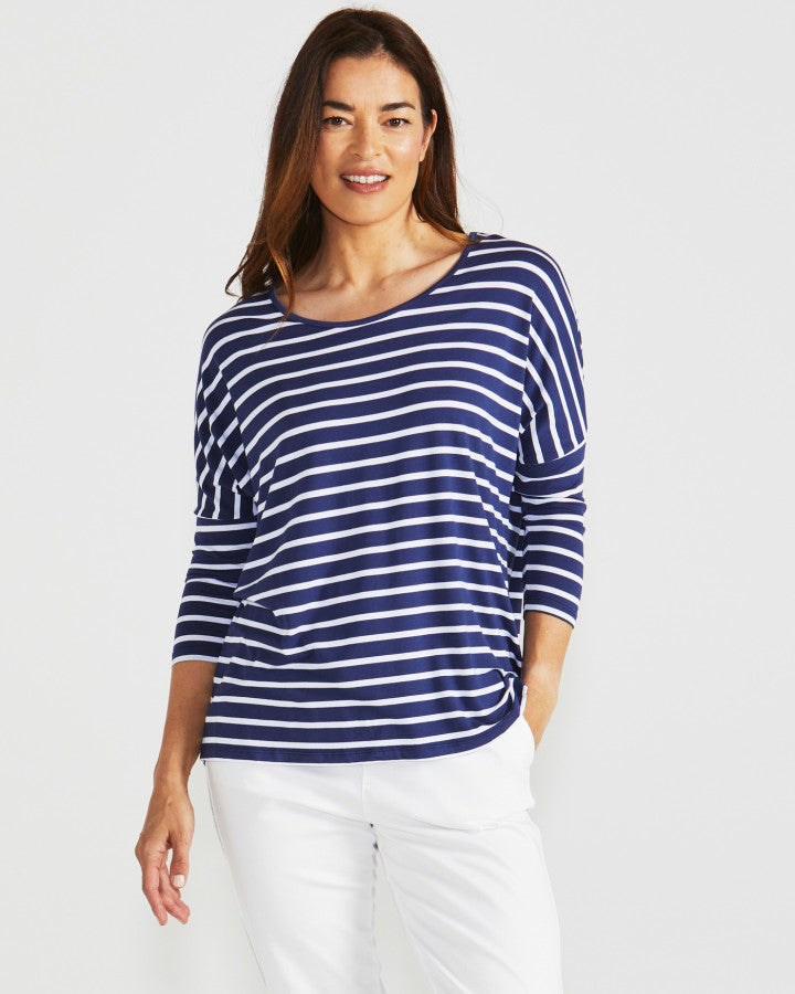 Betty Basics Milan 3/4 Sleeve Top Parisian Stripe [sz:8]