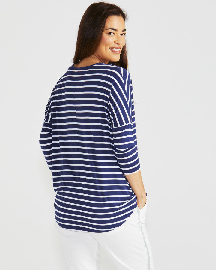 Betty Basics Milan 3/4 Sleeve Top Parisian Stripe [sz:8]