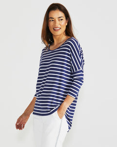 Betty Basics Milan 3/4 Sleeve Top Parisian Stripe [sz:8]