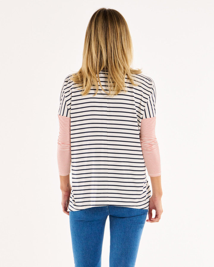 Betty Basics Geneva Tee Blue/red Stripe [sz:8]