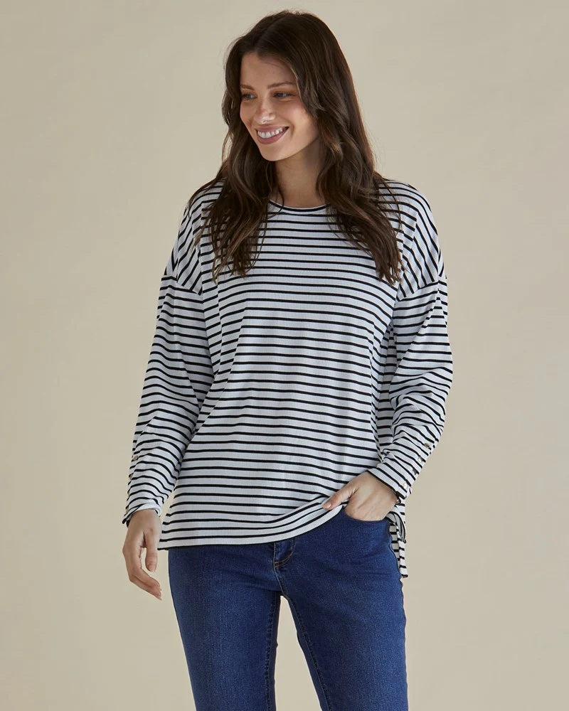 Betty Basics Hendrix Ribbed Long Sleeve Tee Black/white Stripe [sz:8]