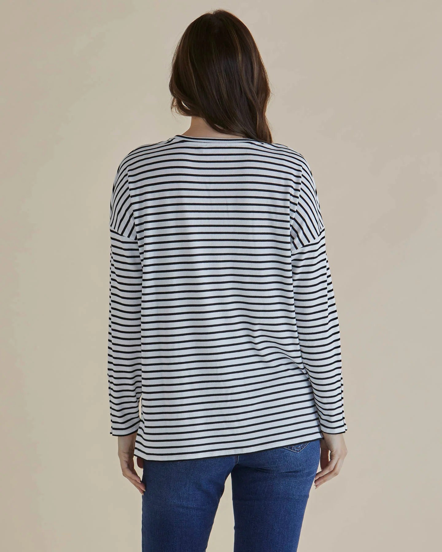 Betty Basics Hendrix Ribbed Long Sleeve Tee Black/white Stripe [sz:8]