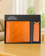 Load image into Gallery viewer, Mens Republic Leather Wallet And Keyring Set - Brown

