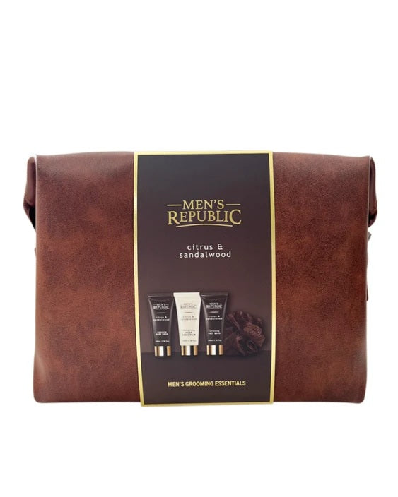 Mens Republic Grooming Kit In Soft Faux Leather Toiletry Bag - 4 Pc Body And Face Wash