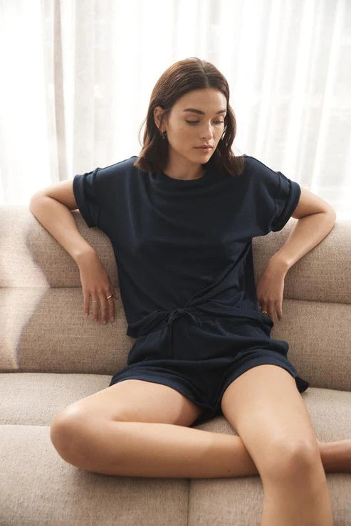 Gingerlilly Olivia Navy Waffle Short Pj Set [sz:xs]