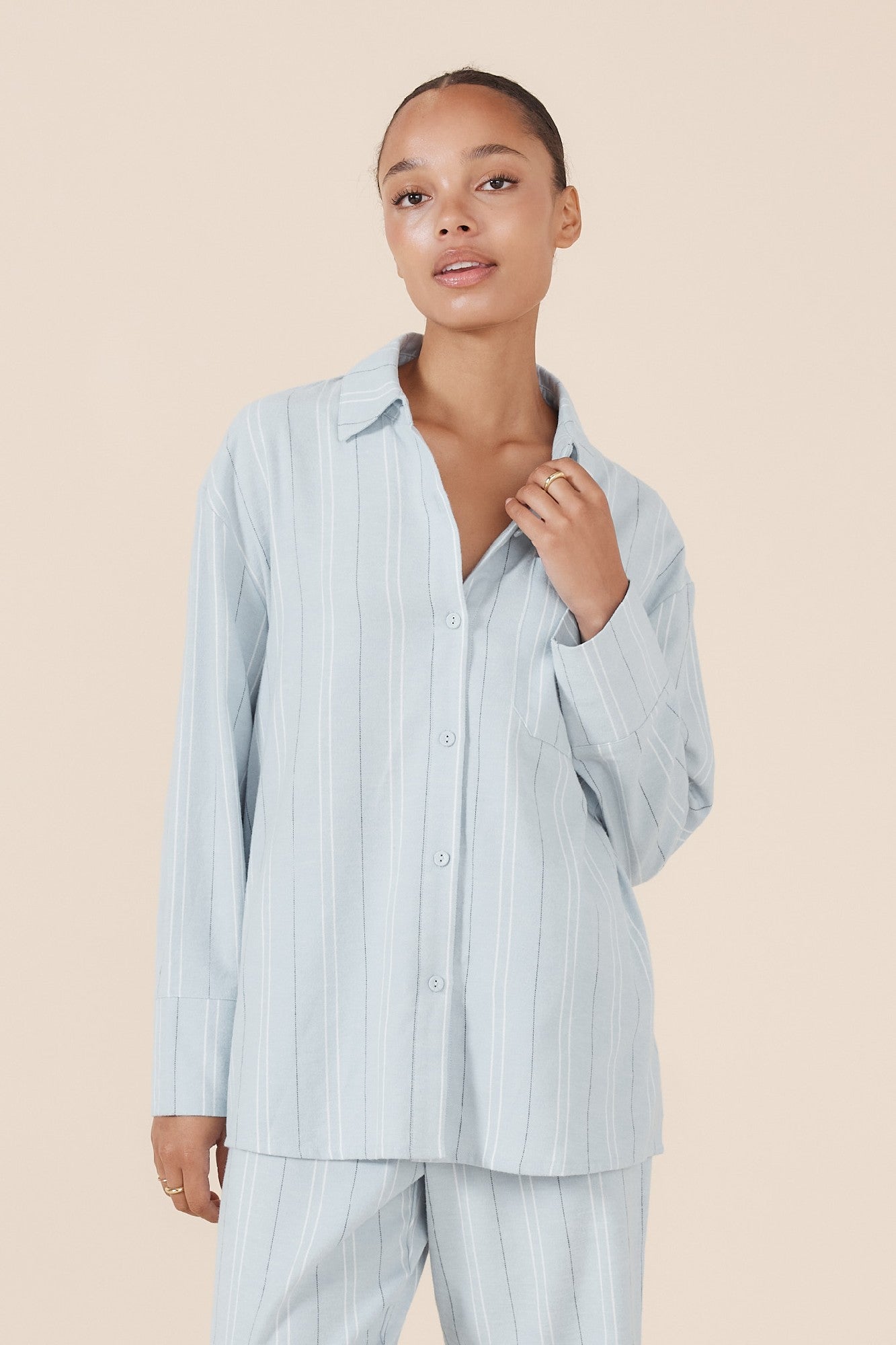 Gingerlilly Amelie Stripe Cotton Long Pyjama Set Blue [sz:s]