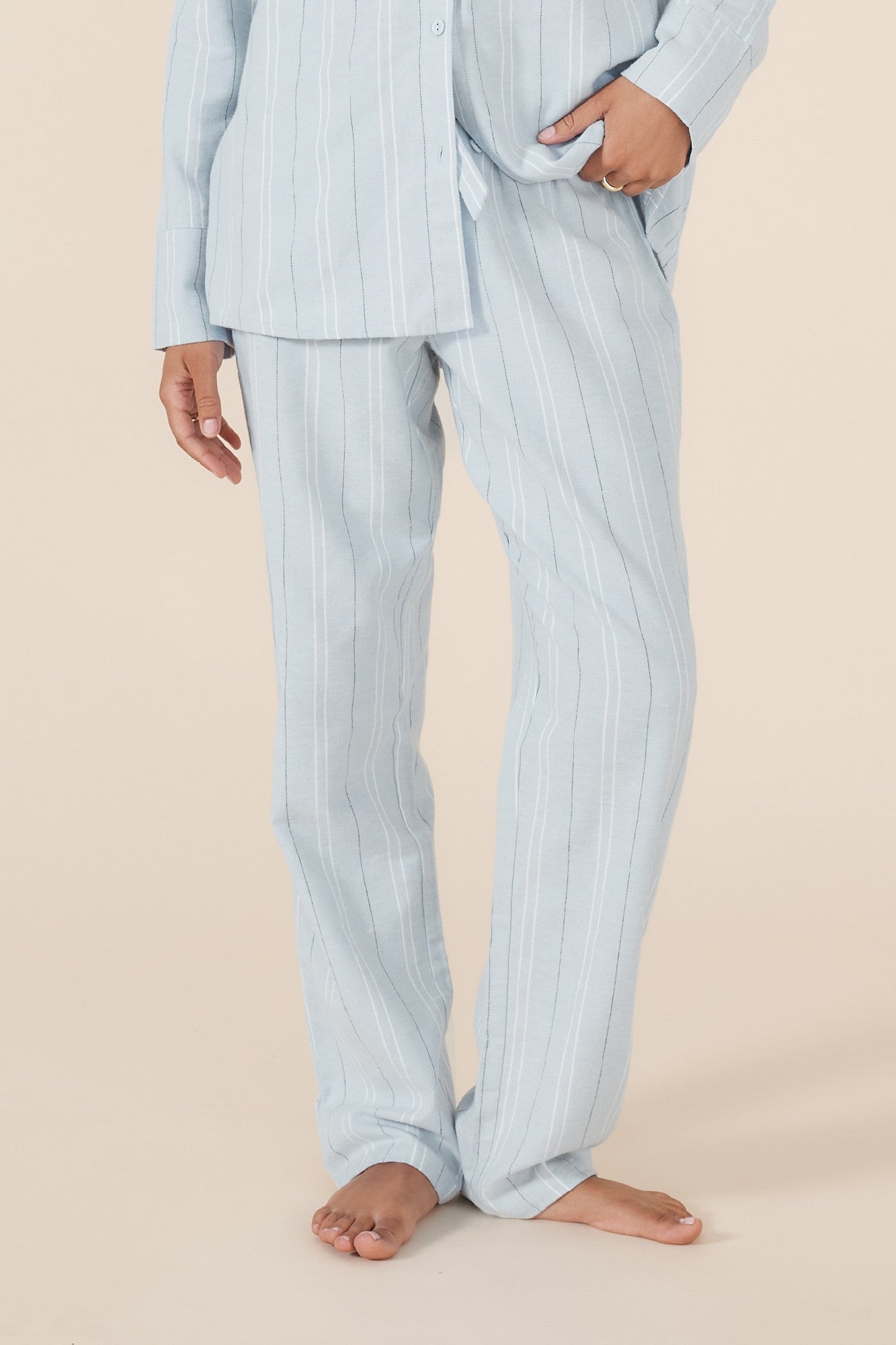 Gingerlilly Amelie Stripe Cotton Long Pyjama Set Blue [sz:s]