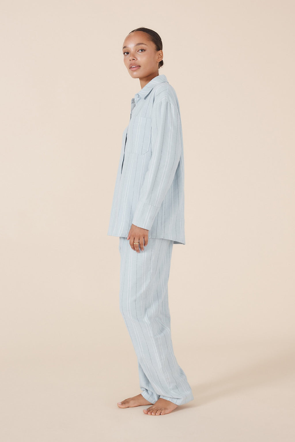 Gingerlilly Amelie Stripe Cotton Long Pyjama Set Blue [sz:s]