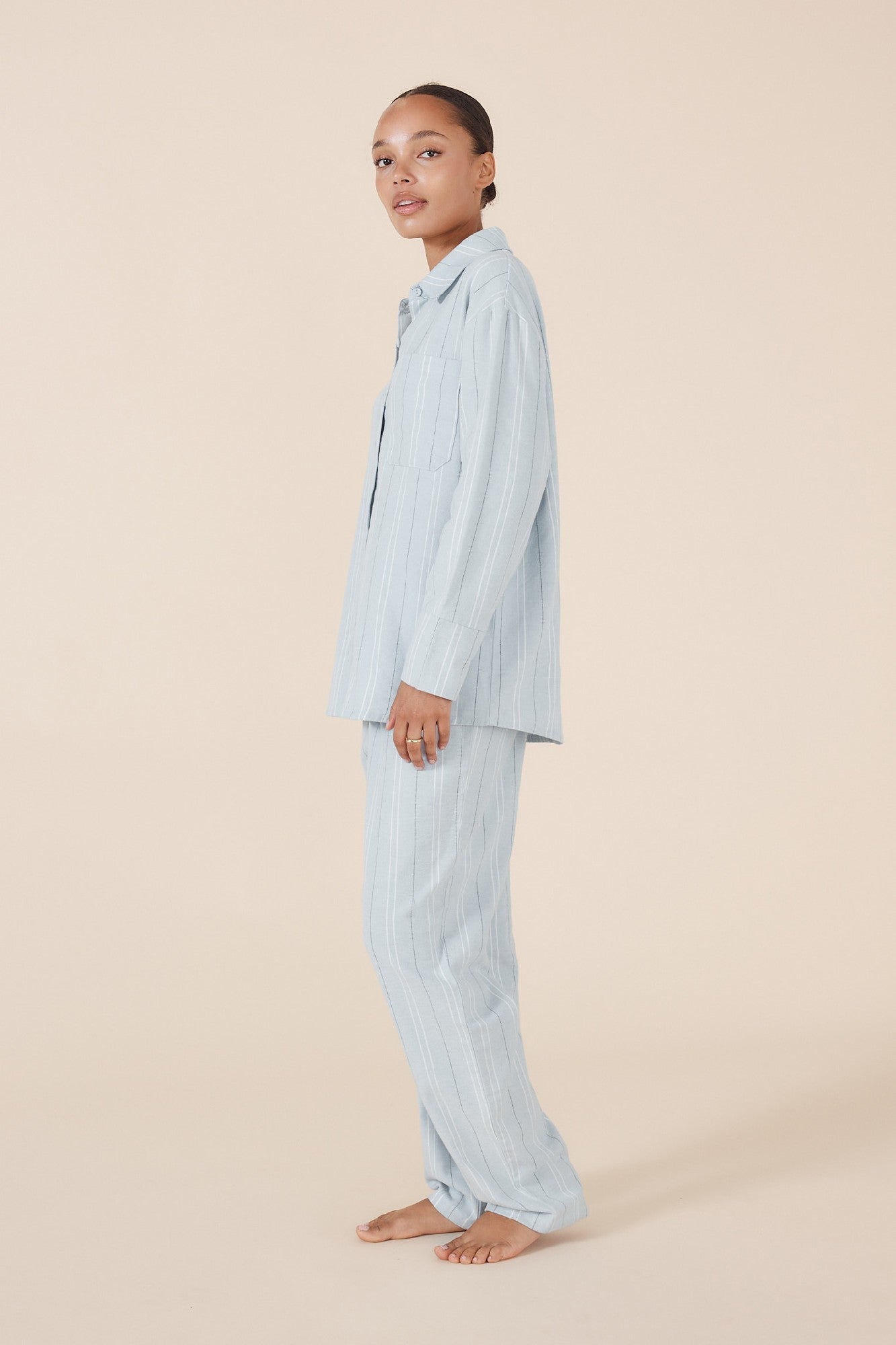 Gingerlilly Amelie Stripe Cotton Long Pyjama Set Blue [sz:s]