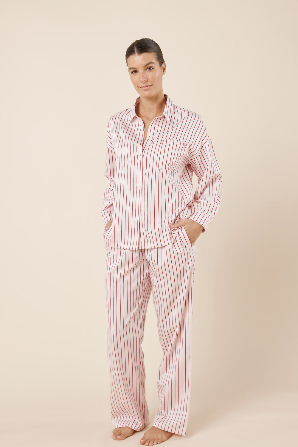 Gingerlilly Willow Cotton Stripe Pj Set - Pink [sz:s]