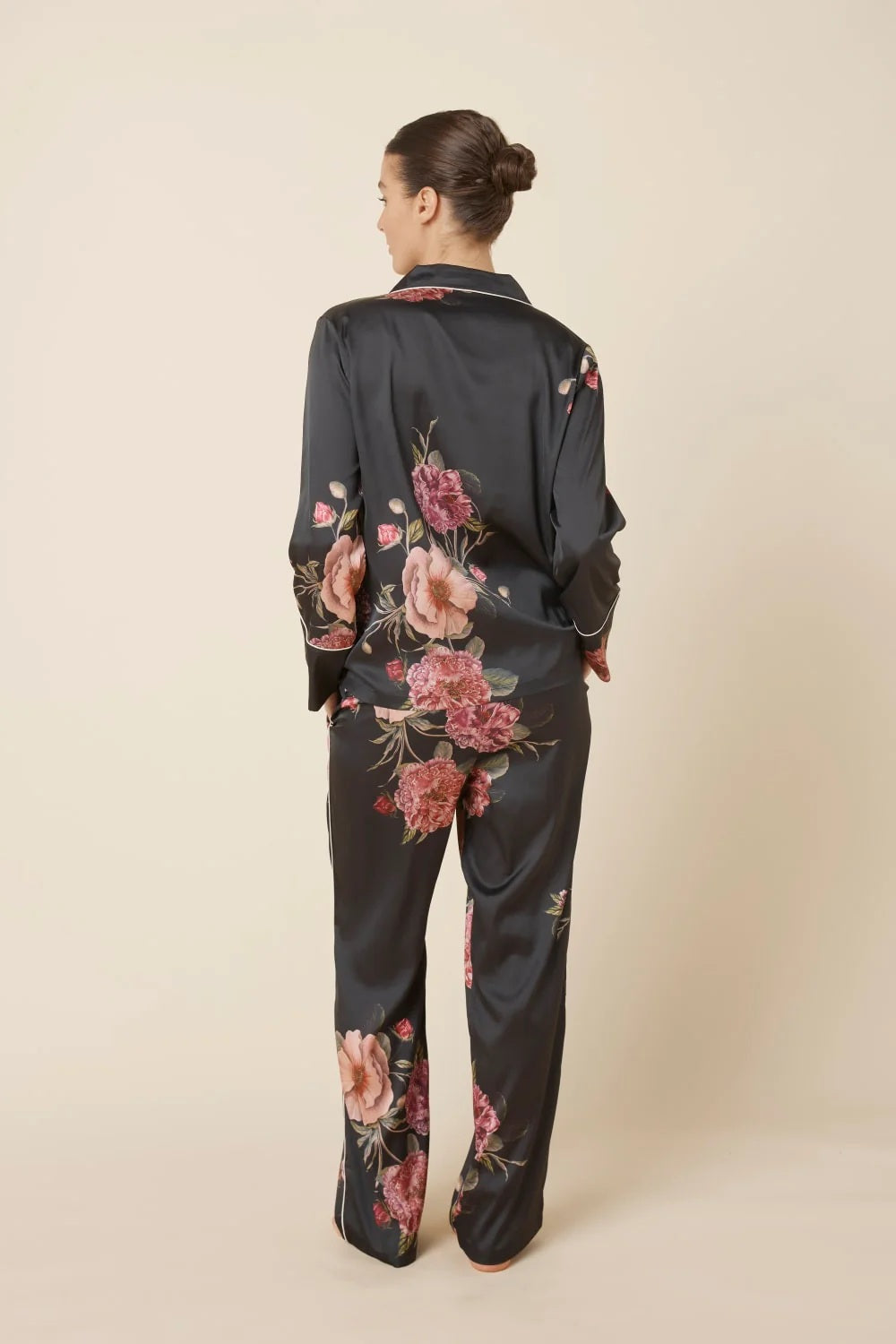 Gingerlilly Ruby Floral Satin Pj Set Black [sz:s]