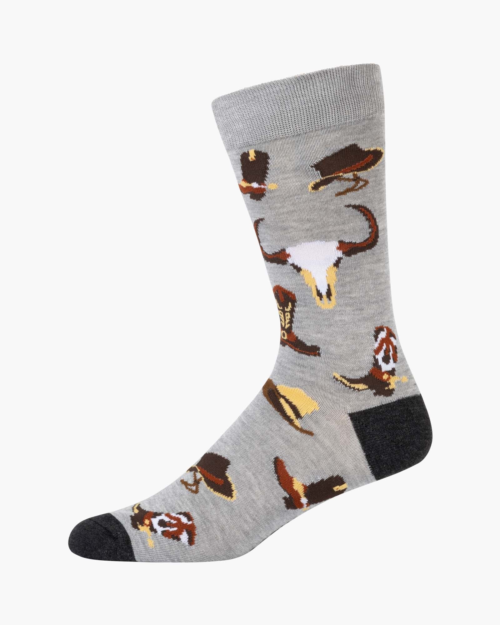 Bamboozld Mens Cowboy Boots & Spurs Bamboo Sock Grey Marle R7-11