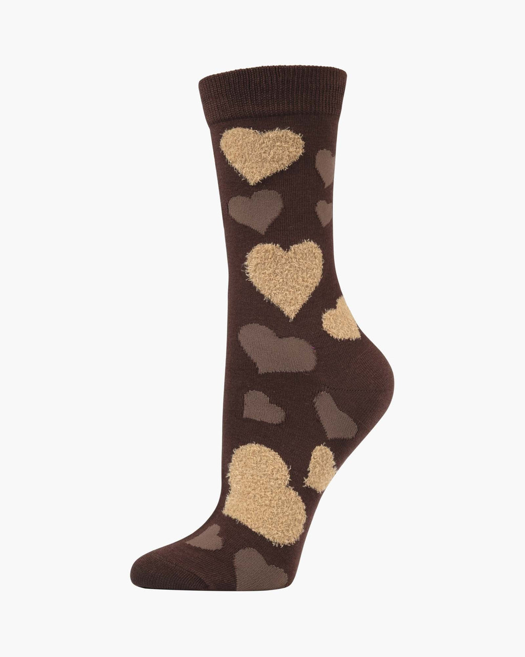 Bamboozld Womens Fluffy Hearts Bamboo Sock Brown W2-8