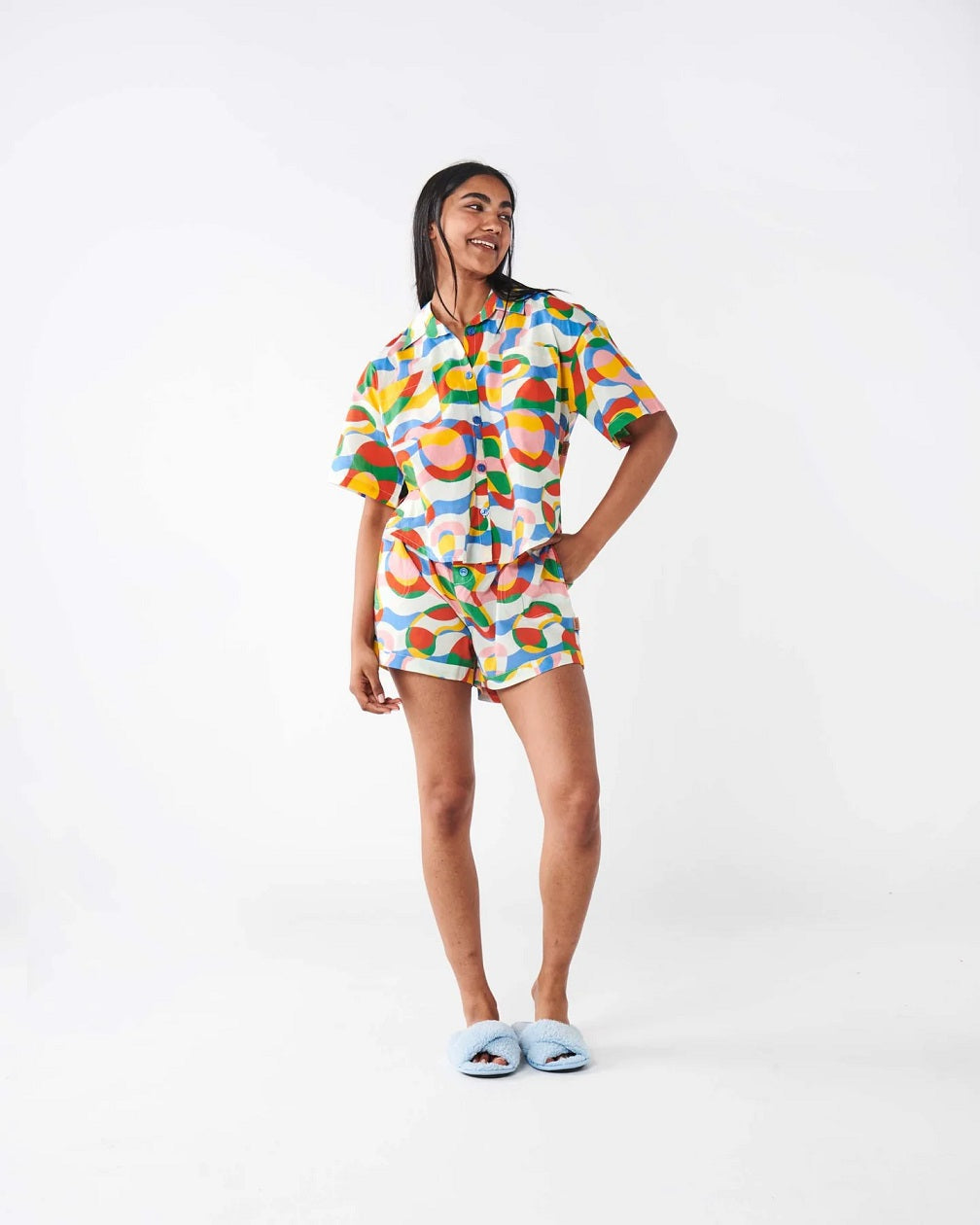Kip & Co Colour Me Happy Organic Cotton Short Sleeve Shirt & Short Pyjama Set *sale*