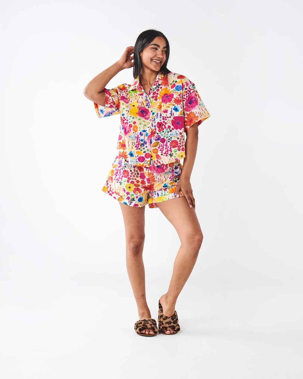 Kip & Co Field Of Dreams In Colour Organic Cotton Short Sleeve Shirt & Short Pyjama Set *sale*