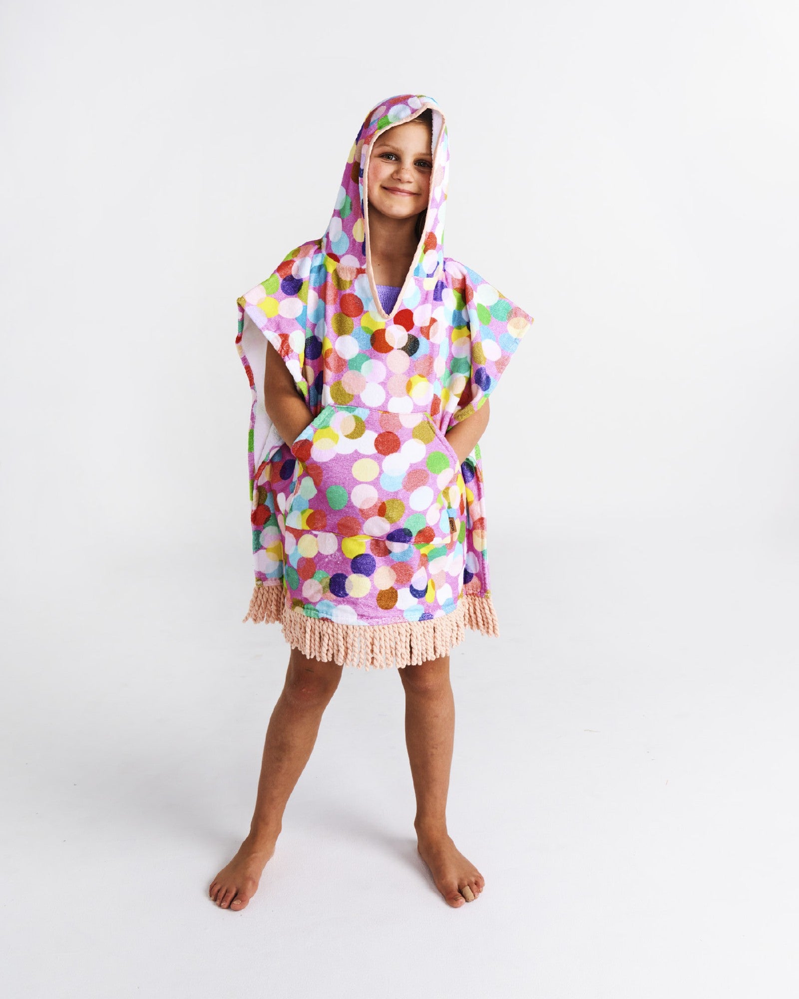 Kip & Co Confetti Pink Printed Kids Terry Poncho [sz:small]