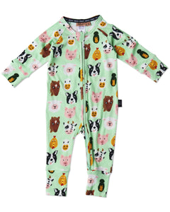 Kip & Co Farm Friends Organic Long Sleeve Zip Romper [sz:0-3m]