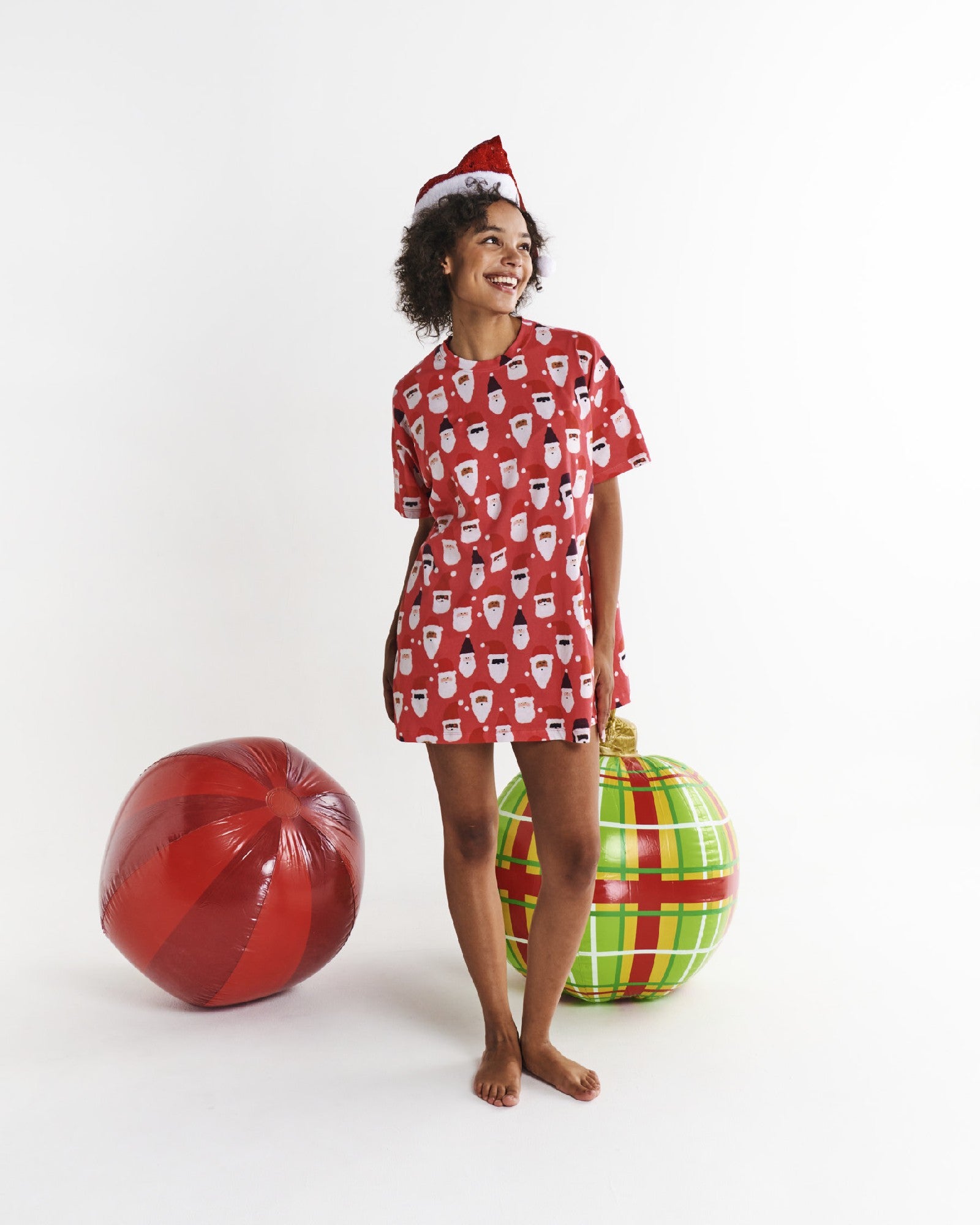 Kip & Co Hohoho Red Organic Cotton Oversize T-shirt Nightie [sz:6]